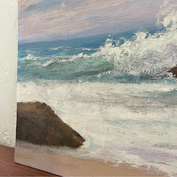 Vintage original signed beach ocean seascape coastal plein air painting canvas - Picture 2 of 6